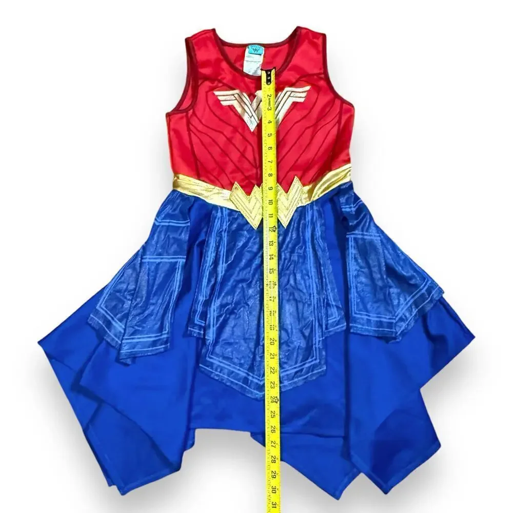 Wonder Woman Costume Girl Child’s Halloween One Piece Red Blue Gold Size L 10/12